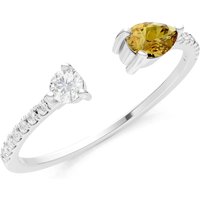 Citrine and Diamond Open Pear and Band Ring in 9ct White Gold