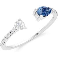 London Blue Topaz and Diamond Open Pear and Band Ring in 18ct White Gold