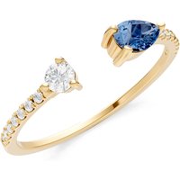 London Blue Topaz and Diamond Open Pear and Band Ring in 9ct Gold