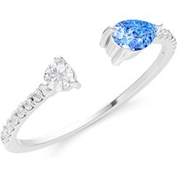 Swiss Blue Topaz and Diamond Open Pear and Band Ring in 18ct White Gold