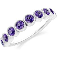 Amethyst Milgrain Bezel Half Band Ring in 9ct White Gold
