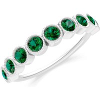 Emerald Milgrain Bezel Half Band Ring in 9ct White Gold