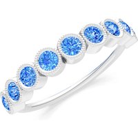 Swiss Blue Topaz Milgrain Bezel Half Band Ring in 18ct White Gold