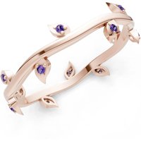 Amethyst Leaf Motif Prong Eternity Band Ring in 9ct Rose Gold