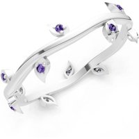 Amethyst Leaf Motif Prong Eternity Band Ring in 9ct White Gold