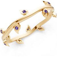 Amethyst Leaf Motif Prong Eternity Band Ring in 9ct Gold