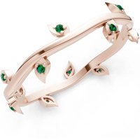 Emerald Leaf Motif Prong Eternity Band Ring in 9ct Rose Gold