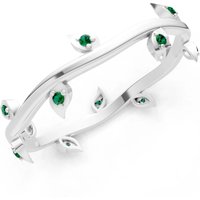 Emerald Leaf Motif Prong Eternity Band Ring in 9ct White Gold