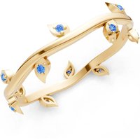 Swiss Blue Topaz Leaf Motif Prong Eternity Band Ring in 18ct Gold