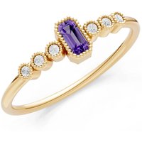 Amethyst and Diamond Bezel Emerald Set Cluster Ring in 9ct Gold