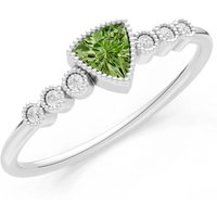 Peridot and Diamond Trillion Centre Cluster Ring in 18ct White Gold