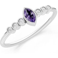 Amethyst and Diamond Marquise Centre Cluster Ring in 9ct White Gold