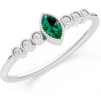 Emerald and Diamond Marquise Centre Cluster Ring in 18ct White Gold