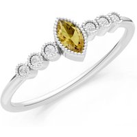 Citrine and Diamond Marquise Centre Cluster Ring in 9ct White Gold