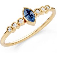 London Blue Topaz and Diamond Marquise Centre Cluster Ring in 9ct Gold