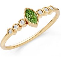 Peridot and Diamond Marquise Centre Cluster Ring in 18ct Gold