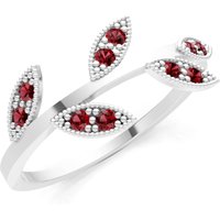 Garnet Leaf Cluster Ring in 9ct White Gold