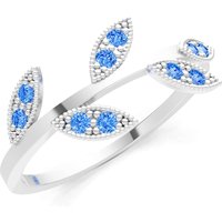 Swiss Blue Topaz Leaf Cluster Ring in 18ct White Gold