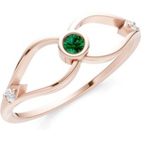 Emerald and Diamond Bezel Twist Crossover Ring in 9ct Rose Gold