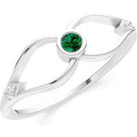Emerald and Diamond Bezel Twist Crossover Ring in 18ct White Gold