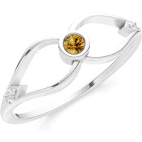 Citrine and Diamond Bezel Twist Crossover Ring in 9ct White Gold