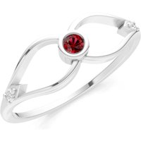 Garnet and Diamond Bezel Twist Crossover Ring in 9ct White Gold