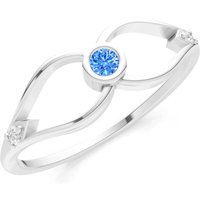 Swiss Blue Topaz and Diamond Bezel Twist Crossover Ring in 18ct White Gold