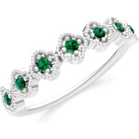 Emerald Floral Cluster 7 Stone Half Band Ring in 18ct White Gold