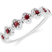 Garnet Floral Cluster 7 Stone Half Band Ring in 18ct White Gold