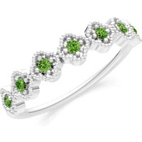 Peridot Floral Cluster 7 Stone Half Band Ring in 9ct White Gold