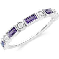 Amethyst and Diamond Alternating Gemstone Band Ring in 9ct White Gold