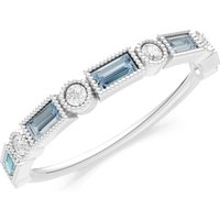 Aquamarine and Diamond Alternating Gemstone Band Ring in 9ct White Gold