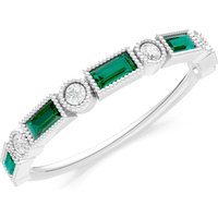 Emerald and Diamond Alternating Gemstone Band Ring in 9ct White Gold
