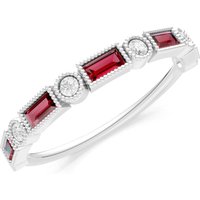 Garnet and Diamond Alternating Gemstone Band Ring in 9ct White Gold