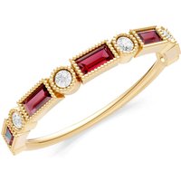 Garnet and Diamond Alternating Gemstone Band Ring in 9ct Gold