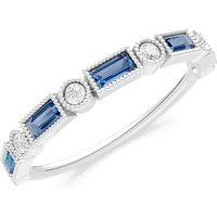 London Blue Topaz and Diamond Alternating Gemstone Band Ring in 9ct White Gold