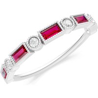 Ruby and Diamond Alternating Gemstone Band Ring in 9ct White Gold