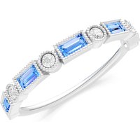 Swiss Blue Topaz and Diamond Alternating Gemstone Band Ring in 9ct White Gold