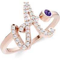 Letter A Amethyst and Diamond Initial Letter Birthstone Open Ring in 9ct Rose Gold