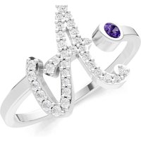 Letter A Amethyst and Diamond Initial Letter Birthstone Open Ring in 9ct White Gold