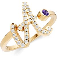 Letter A Amethyst and Diamond Initial Letter Birthstone Open Ring in 9ct Gold