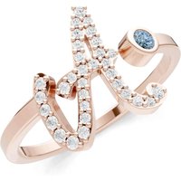 Letter A Aquamarine and Diamond Initial Letter Birthstone Open Ring in 9ct Rose Gold