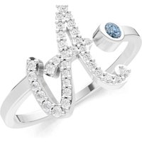 Letter A Aquamarine and Diamond Initial Letter Birthstone Open Ring in 9ct White Gold