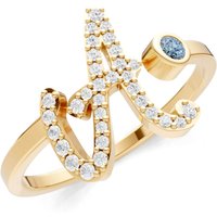 Letter A Aquamarine and Diamond Initial Letter Birthstone Open Ring in 9ct Gold