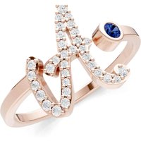 Letter A Sapphire and Diamond Initial Letter Birthstone Open Ring in 9ct Rose Gold