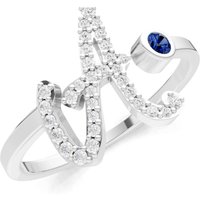 Letter A Sapphire and Diamond Initial Letter Birthstone Open Ring in 9ct White Gold