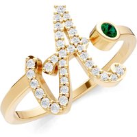Letter A Emerald and Diamond Initial Letter Birthstone Open Ring in 18ct Gold