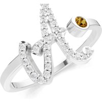 Letter A Citrine and Diamond Initial Letter Birthstone Open Ring in 18ct White Gold