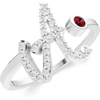 Letter A Garnet and Diamond Initial Letter Birthstone Open Ring in 18ct White Gold