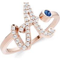 Letter A London Blue Topaz and Diamond Initial Letter Birthstone Open Ring in 9ct Rose Gold